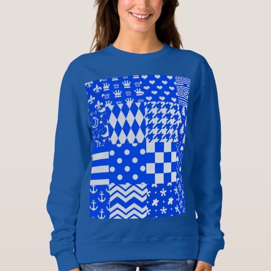 Design der blau-weißen gemischten Muster Sweatshirt (Vorderseite)