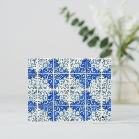 Design der blauen Tile 2 - Wirbel Postkarte (Stehend Vorderseite)