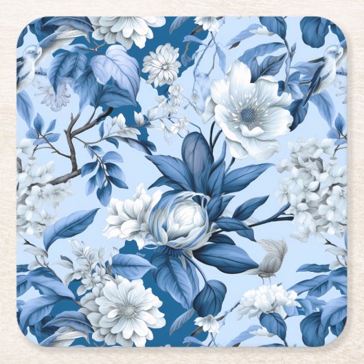 Design der Blue and White Chinoserie Series 3 Rechteckiger Pappuntersetzer (Vorderseite)