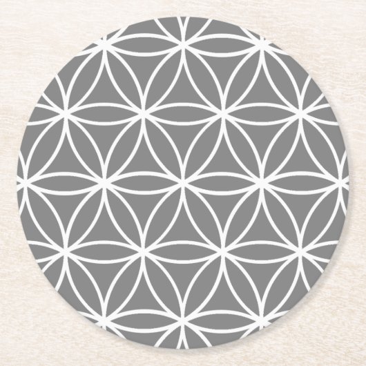 Design der Blume Grau und Weiß Runder Pappuntersetzer (Vorderseite)