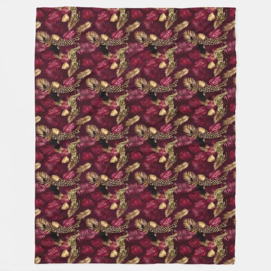 Design der Burgundy- und Gold Leopard-Serie 12 Fleecedecke (Vorderseite)