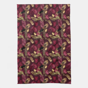 Design der Burgundy- und Gold Leopard-Serie 12 Geschirrtuch