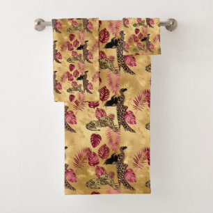 Design der Burgundy- und Gold Leopard-Serie 4 Badhandtuch Set