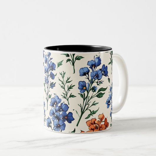 Design der Delphinium-Blume, botanische Eleganz Zweifarbige Tasse (VorderseiteRechts)