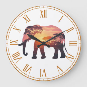 Design der Elefanten-Silhouette für doppelte Expos Große Wanduhr