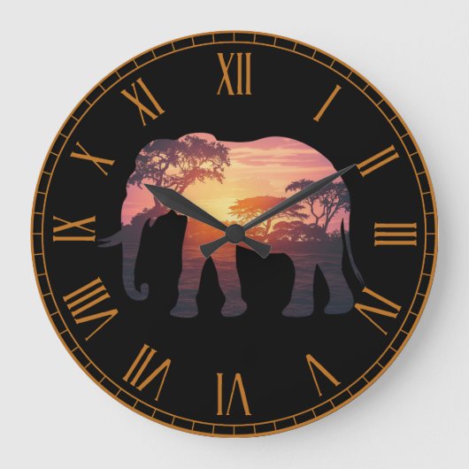 Design der Elefanten-Silhouette für doppelte Expos Große Wanduhr (Vorderseite)