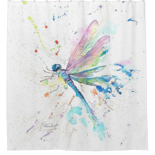 Design der farbenfrohen Art Dragonfly | Tiergesche Duschvorhang (Vorderseite)