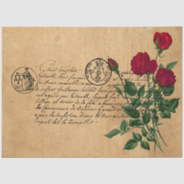 Design der französischen Handschrift und Rote Rose Seidenpapier