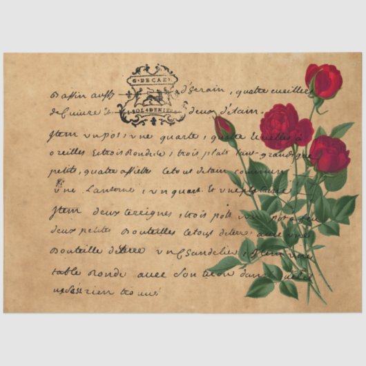 Design der französischen Handschrift und Rote Rose Seidenpapier (Vorderseite)