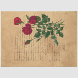 Design der französischen Handschrift und Rote Rose Seidenpapier