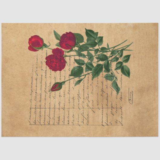 Design der französischen Handschrift und Rote Rose Seidenpapier (Vorderseite)