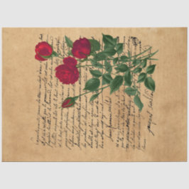Design der französischen Handschrift und Rote Rose Seidenpapier