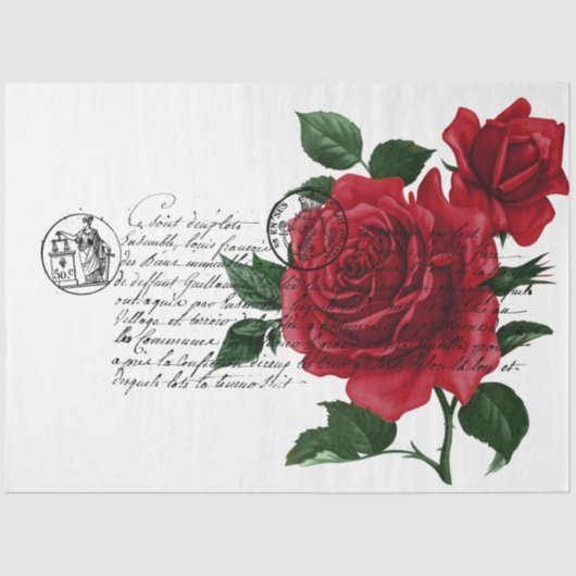 Design der französischen Handschrift und Rote Rose Seidenpapier (Vorderseite)