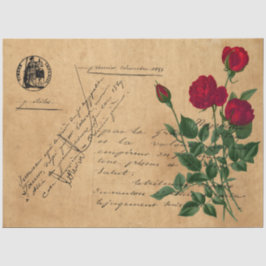 Design der französischen Handschrift und Rote Rose Seidenpapier