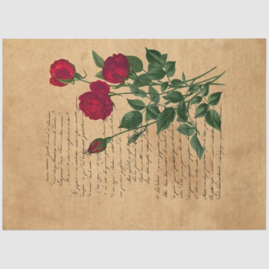 Design der französischen Handschrift und Rote Rose Seidenpapier (Vorderseite)