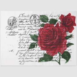 Design der französischen Handschrift und Rote Rose Seidenpapier