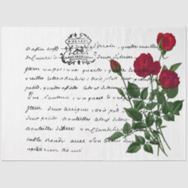 Design der französischen Handschrift und Rote Rose Seidenpapier