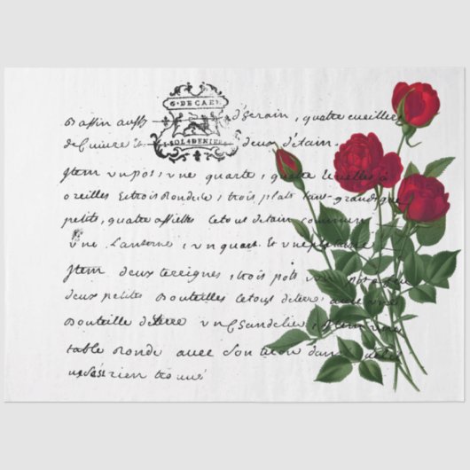 Design der französischen Handschrift und Rote Rose Seidenpapier (Vorderseite)