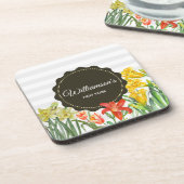 Design der gelben Orangenfrühlingsblumen Getränkeuntersetzer (Linke Seite)