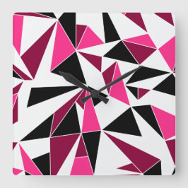 Design der geometrisch-schwarzen und rosa Wand Quadratische Wanduhr
