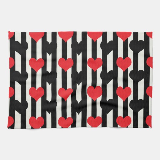 Design der gestrichenen roten Liebe Herzmuster Geschirrtuch (Horizontal)