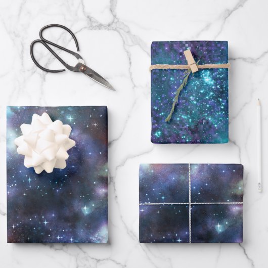 Design der glänzenden Galaxy-Serie 3 Geschenkpapier Set (Vorderseite)