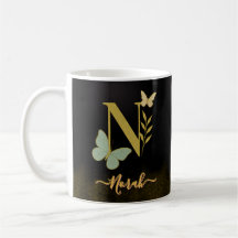 Design der Gold Letter N Butterfly-Tasse