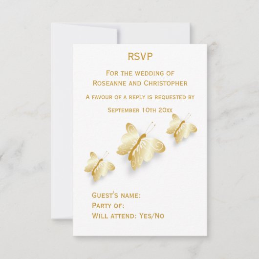 Design der Gold Wedding RSVP Card Schmetterlinge Karte (Vorderseite)