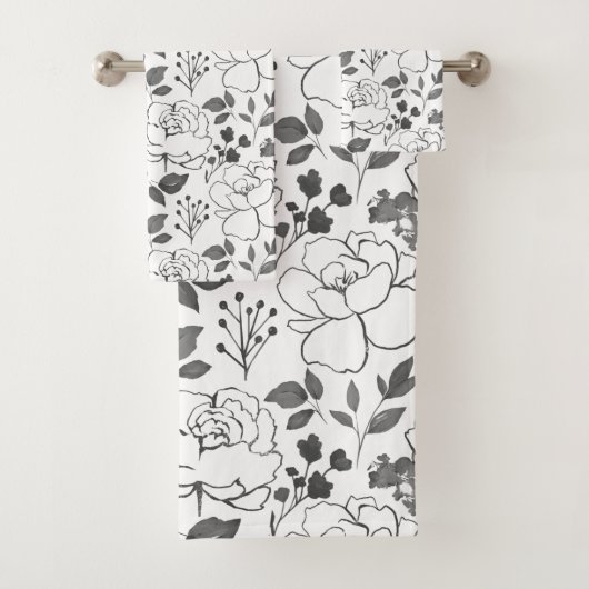 Design der grauen und weißen Blume Badhandtuch Set (Insitu)