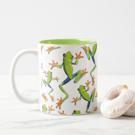 Design der Grünbaum-Frog-Muster Zweifarbige Tasse (Mit Donut)