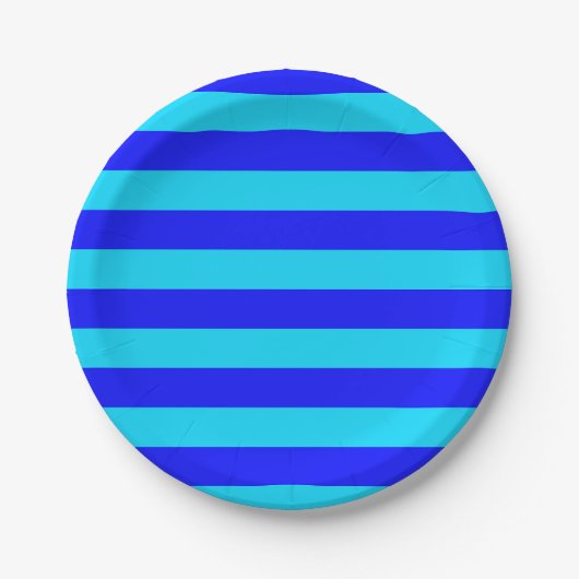 Design der hellblauen und dunkelblauen Streifen Pappteller (Vorderseite)