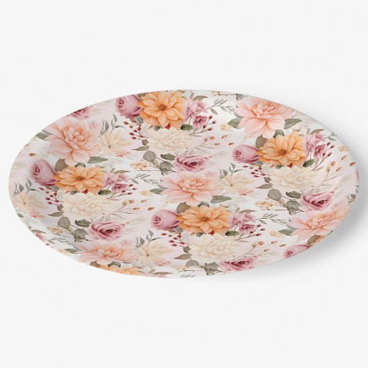 Design der Herbstflorreihe 2 Pappteller (Schrägansicht)