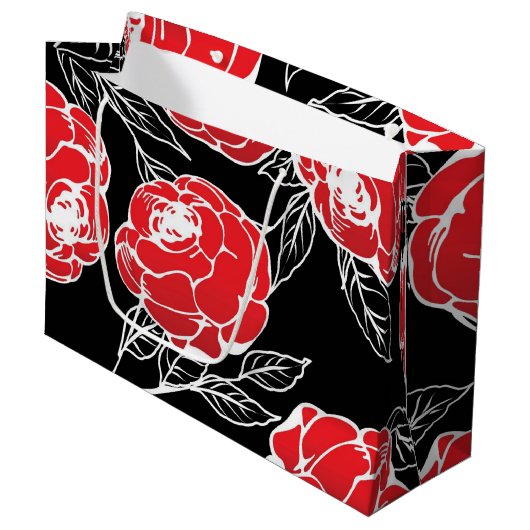 Design der japanischen Rose Blume Große Geschenktüte (Vorderseite Schrägansicht)