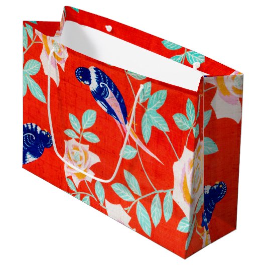 Design der japanischen Rose Blume Große Geschenktüte (Vorderseite Schrägansicht)