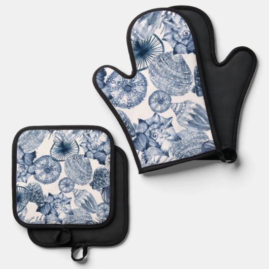 Design der Küste in Blau und Weiß Ofenhandschuh & Topflappen-Set (Vorderseite/Rückseite)
