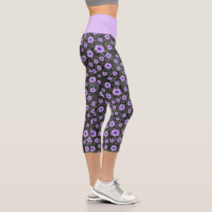Design der lila Schädel- und Sonnenblumen-Serie 11 Capri Leggings