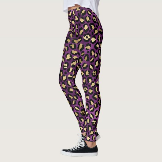 Design der lila und Gold Leopard-Serie 1 Leggings (Links)