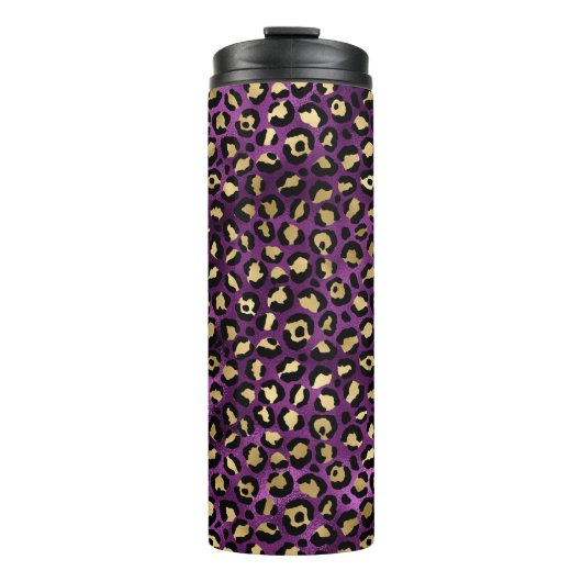 Design der lila und Gold Leopard-Serie 1 Thermosbecher (Vorderseite)