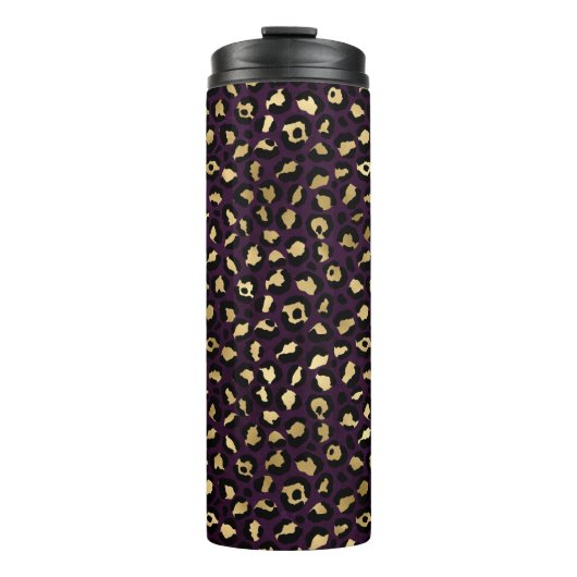 Design der lila und Gold Leopard-Serie 2 Thermosbecher (Vorderseite)
