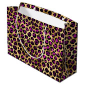 Design der lila und Gold Leopard-Serie 4 Große Geschenktüte (Rückseite Schrägansicht)