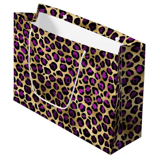 Design der lila und Gold Leopard-Serie 4 Große Geschenktüte (Vorderseite Schrägansicht)