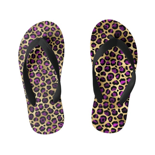 Design der lila und Gold Leopard-Serie 4 Kinderbadesandalen (Fußbett)