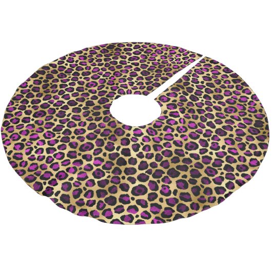 Design der lila und Gold Leopard-Serie 4 Polyester Weihnachtsbaumdecke (Schrägansicht)
