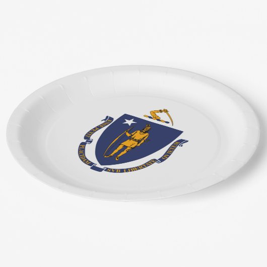 Design der Massachusetts-Staatsflagge Pappteller (Schrägansicht)