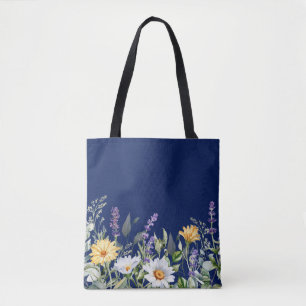 Design der niedlichen Navy Blue Boho Wildblume Tasche