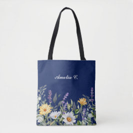 Design der niedlichen Navy Blue Boho Wildblume Tasche