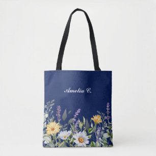 Design der niedlichen Navy Blue Boho Wildblume Tasche