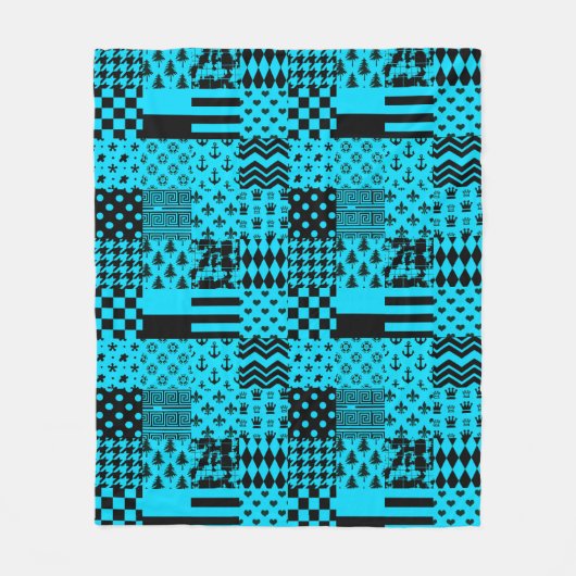 Design der Patchwork-Muster in Blau-Schwarz Fleecedecke (Vorderseite)