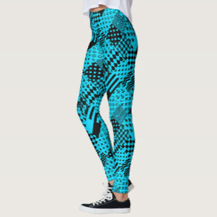 Design der Patchwork-Muster in Blau-Schwarz Leggings