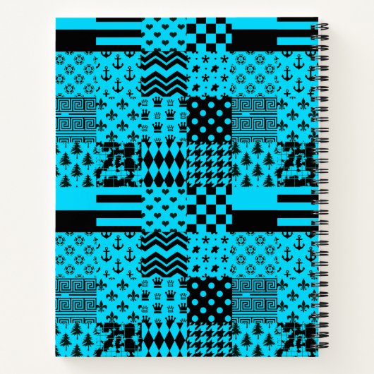 Design der Patchwork-Muster in Blau-Schwarz Notizblock (Rückseite)